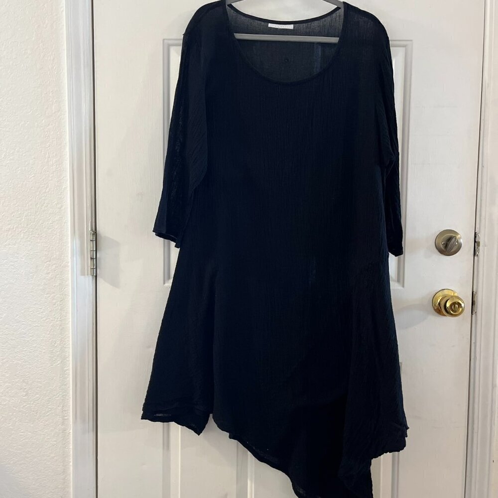 Bryn Walker Black 100% Cotton Light Weight Asymmetrical Dress/Tunic Sz Lg